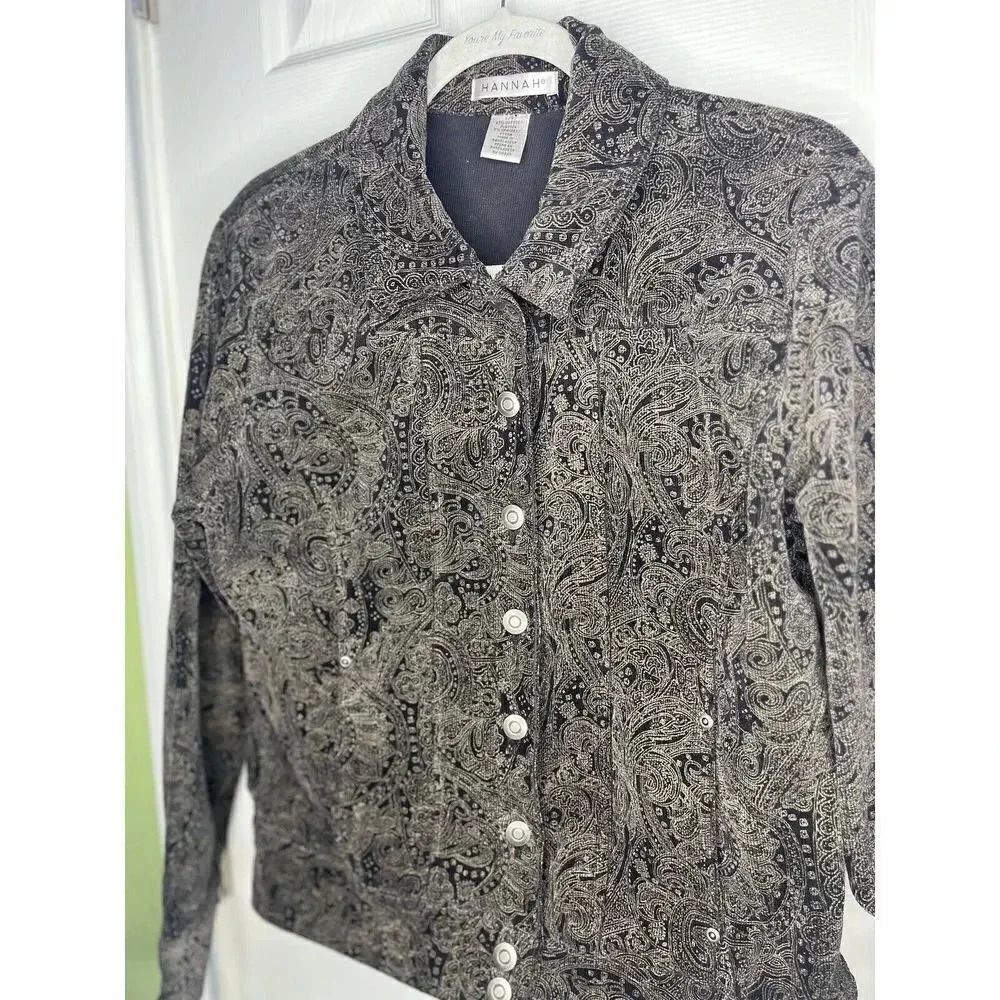 Hannah Corduroy Jacket Size Large Brown Black Metal Button Pocket - Picture 2 of 10